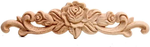 Apliques tallados en madera Onlay Esquina sin pintar Onlay Applique Puerta Gabinete Rosa Sin Pintar Estilo Europeo (15.7 in x 3.9 in)