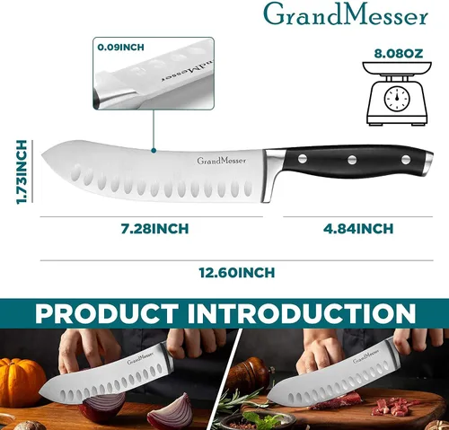 Miniatura 4 de Cuchillo de carnicero, cuchillo de punta redondeada de 7 pulgadas, forja de acero inoxidable alemán de alto carbono, mango ergonómico ABS triple