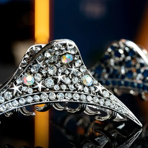 Miniatura 2 de Pinzas de metal para el cabello para mujeres y niñas, estilo retro ligero con diamantes de imitación brillantes con diamantes de imitación