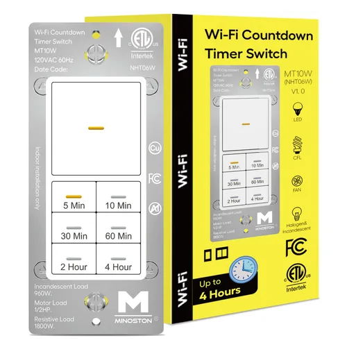 Miniatura 10 de Minoston Interruptor de luces de temporizador, 1-60 minutos, temporizador de pared de cuenta regresiva para ventiladores de baño, calentadores