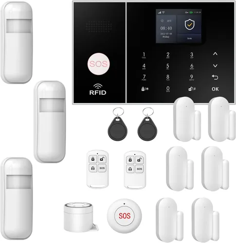 NUNET Sistema de seguridad inteligente inalámbrico para el hogar, kit de alarma de 15 piezas (sensores de movimiento, sirena, control remoto) –