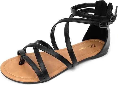 Luffymomo - Sandalias de tiras cruzadas tipo gladiador, planas, estilo pescador para mujer