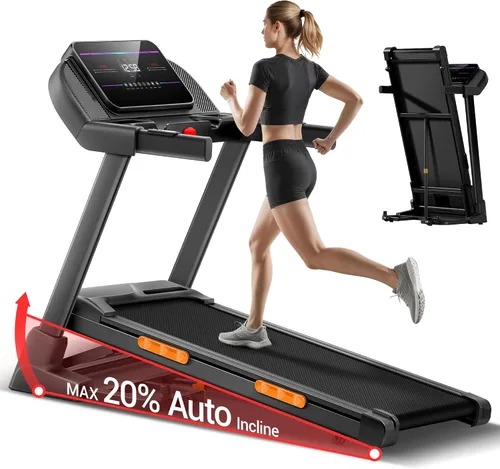 UMAY Fitness Treadmill with 20-Level 20% Auto Incline, Treadmills for Home Auto Folding with Pulse Sensors, 400 LBS Capacity, 4.0HP Quiet Brushless,