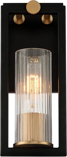 Miniatura 5 de Stiffel Ramos - Juego de 2 apliques de pared industriales modernos de latón cálido negro con cable de 4 1/2 pulgadas, pantalla de vidrio acanalado