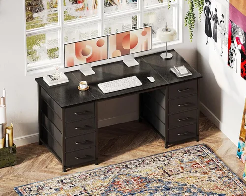 Miniatura 4 de Casaottima Escritorio para computadora de 48 pulgadas con 8 cajones de tela, escritorio de oficina moderno con gran almacenamiento para oficina