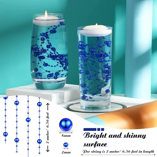 Miniatura 2 de Hicarer Cadena de perlas de 157 pies con 24 cuerdas para velas flotantes, perlas de imitación como relleno de jarrón, ideal para bodas, fiestas