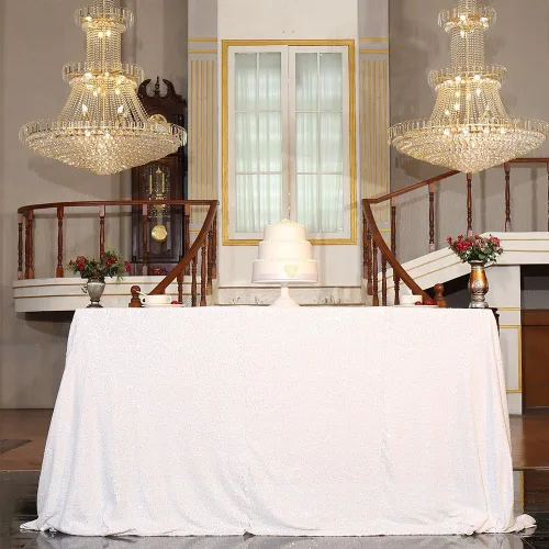 Miniatura 94 de PartyDelight Mantel de lentejuelas redondo de 50 pulgadas, color dorado claro, adorno de mesa para decoración de bodas, fiestas, cumpleaños