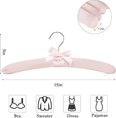 Miniatura 2 de NEOVIVA Perchas acolchadas de satén antideslizantes de 15 pulgadas para mujer, perchas acolchadas de satén rosa para ropa de mujer, sin bultos