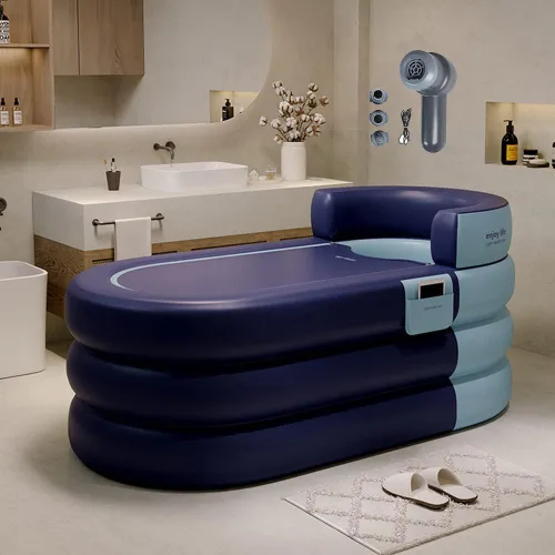 Bañera inflable plegable portátil con bomba de aire eléctrica, bañera ecológica para cabina de ducha, diseño de cubierta de baño de una pieza con