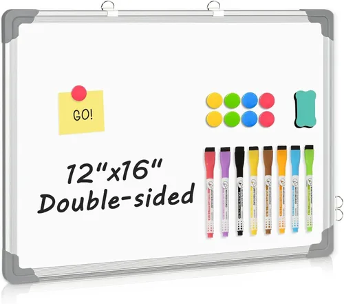 Miniatura 7 de Pizarra blanca de doble cara, 16 x 12 pulgadas, pizarra blanca pequeña para colgar en la pared, pizarra blanca magnética para colgar en seco