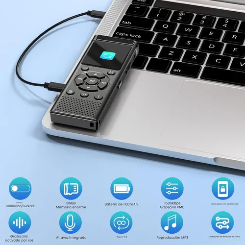 Miniatura 6 de Grabadora de voz digital de 136 GB con reproducción, dispositivo de grabación de audio de 9000 horas, grabadora activada por voz con reducción