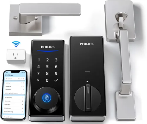 Miniatura 11 de Philips Cerradura inteligente Wi-Fi con asa, cerradura de puerta con teclado de entrada sin llave con asa, juego de cerrojos para puerta delantera