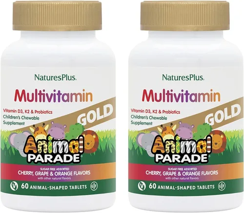 Miniatura 9 de NaturesPlus Animal Parade Gold Multivitamínico Infantil - Surtido de sabores de cereza, naranja y uva - 120 tabletas masticables en forma de animal
