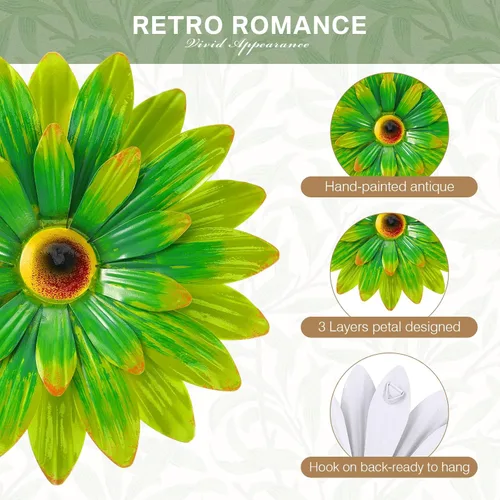 Miniatura 4 de Photect 6 piezas de flores de metal para colgar al aire libre, margaritas de metal para decoración de pared, flores 3D de múltiples capas