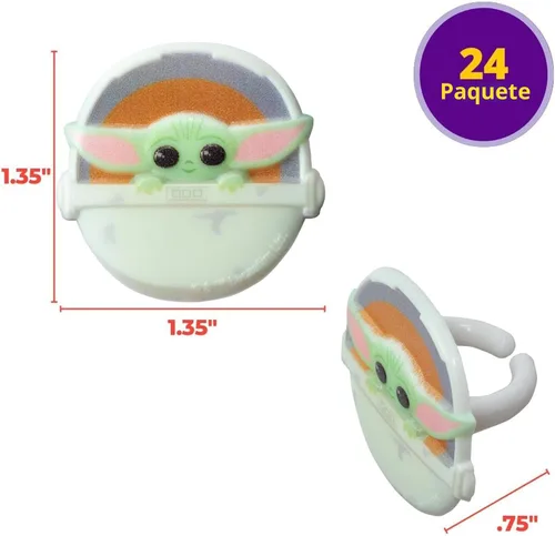 Miniatura 5 de DECOPAC Star Wars The Mandalorian The Child Anillos, decoraciones para cupcakes, adornos para pasteles seguros para alimentos, paquete de 24