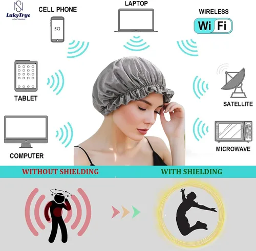 Miniatura 4 de Sombrero Faraday, gorro de protección EMF, gorro de tela plateada para dormir, bloquea el 99% de WiFi, Bluetooth, torres celulares, blindaje 5G