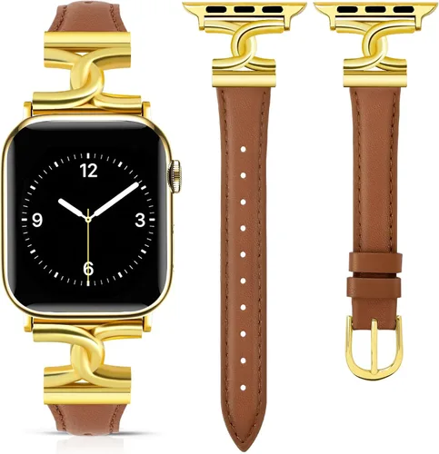 Miniatura 13 de MOINSPIRE - Correa de cuero compatible con correas de Apple Watch para mujeres 38/40/41/42/44/45/46/49 mm, elegante correa de cuero de diseñador