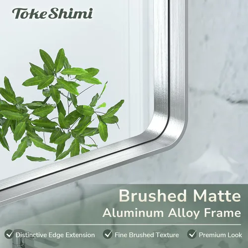 Miniatura 135 de TokeShimi - Espejo para pared de baño, espejo de tocador con marco de metal de aleación de aluminio mate cepillado e inoxidable, decoración rústica