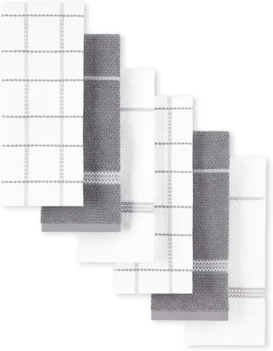 Martha Stewart Modern Waffle - Juego de 6 toallas de cocina de gofres, color gris, 16 x 28 pulgadas