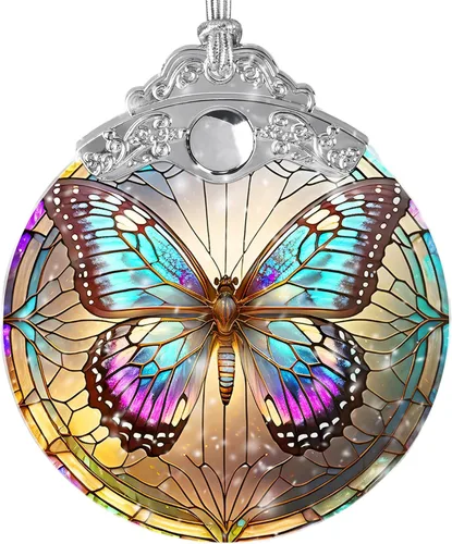 Jocidea Adorno de mariposa atrapasoles de vidrieras para Navidad, vacaciones, decoración de árbol, decoración del hogar y regalos