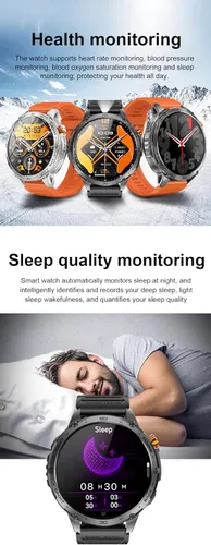 Miniatura 9 de Reloj inteligente militar, pantalla AMOLED ultra clara de 1.75 pulgadas, monitor de frecuencia cardíaca de oxígeno en sangre Spo2, batería de 730