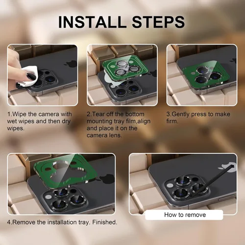 Miniatura 7 de Misea Compatible con iPhone 16 Pro/iPhone 16 Pro Max, protector de lente de cámara de vidrio templado Ultra-HD, protector de pantalla de anillo Negro