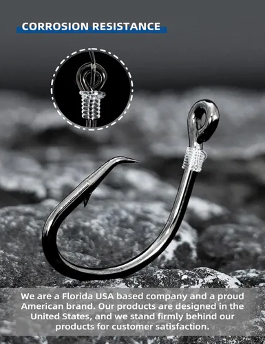 Miniatura 6 de BLUEWING Gancho de círculo de desplazamiento de amplio espacio con giro de acero inoxidable de gran juego, cebo vivo, anillo para agua dulce y agua