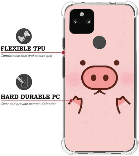 Miniatura 4 de Duro PC Parachoques A Prueba De Golpes Claro Suave Diseño Delgado Patrón De La Cubierta De La Caja Para Google Pixel 5A 5G - Rosa Lindo Cerdo