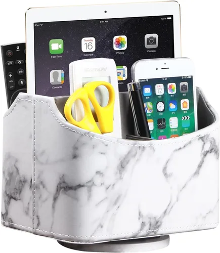 Miniatura 13 de YAPISHI Soporte para control remoto de cuero antiguo, caja giratoria de 360 grados para escritorio, organizador de mesa de noche para control