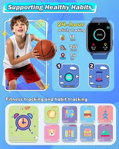 Miniatura 6 de Sueseip Reloj para Niños Juguetes para Niños de 6 a 8 años, pantalla táctil HD, doble cámara, reloj inteligente para niños de 5 a 7 años, juguetes