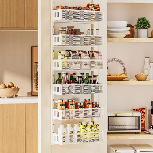 Miniatura 9 de Organizador de despensa de 10 niveles sobre la puerta con cestas de malla, estante colgante para especias ajustable y estable para cocina, baño