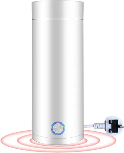 WOOLALA Hervidor eléctrico portátil de 110 V – 5 minutos de ebullición rápida, 13.5 fl oz, botella de agua caliente segura de acero inoxidable con
