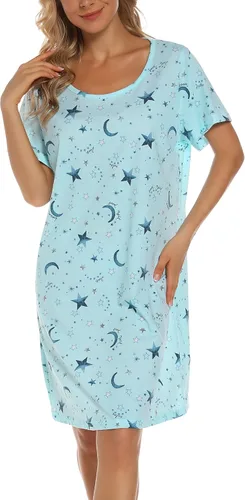 Miniatura 3 de ENJOYNIGHT Camiseta de dormir de algodón para mujer, camiseta de dormir de manga corta con estampado