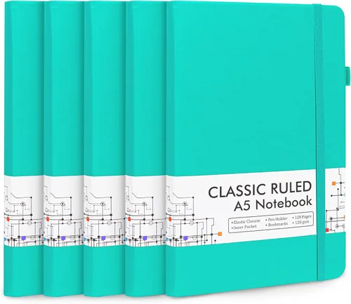 Miniatura 28 de Feela - Paquete de 5 cuadernos en blanco de tapa dura para la escuela, cuadernos de negocios clásicos con líneas cuadriculadas y soporte