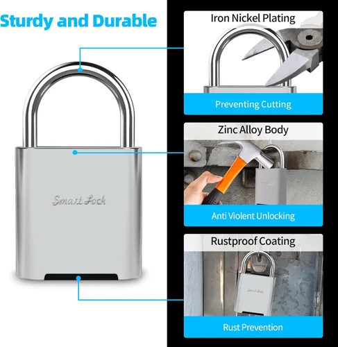 Miniatura 5 de Candado de huellas dactilares, cerradura inteligente biométrica, IP66 impermeable, cerradura de gimnasio de aleación de zinc recargable