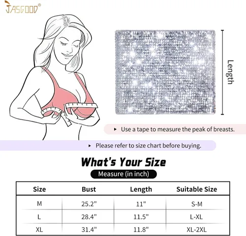 Miniatura 6 de JASGOOD Tops cortos de lentejuelas brillantes para mujer, tops de tubo metálicos sin tirantes, corsé de sirena con purpurina para fiesta y club