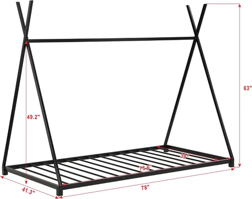 Miniatura 2 de SOFTSEA Marco de cama con plataforma de cama de piso doble con estructura triangular Negro
