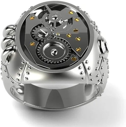 Miniatura 2 de LRGKMCWTOB Anillo universal de plata de ley 925 con personalidad mecánica Steampunk para hombres y mujeres, anillo universal de compromiso retro