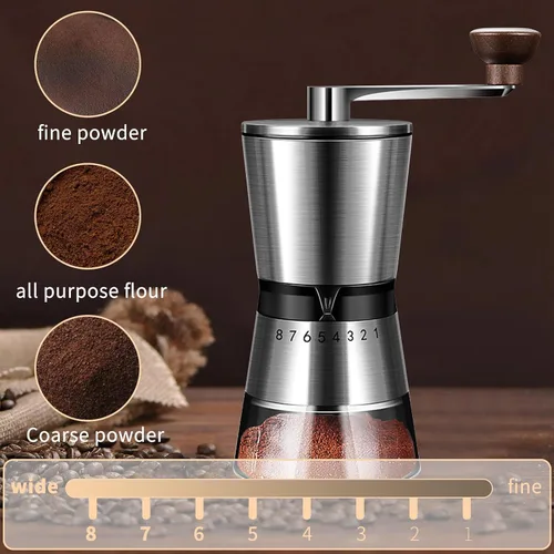 Miniatura 5 de Molinillo de café manual, capacidad de 6.53 oz con rebaba cónica de molienda de cerámica de 1.417 in, ajuste ajustable externo de 8 velocidades