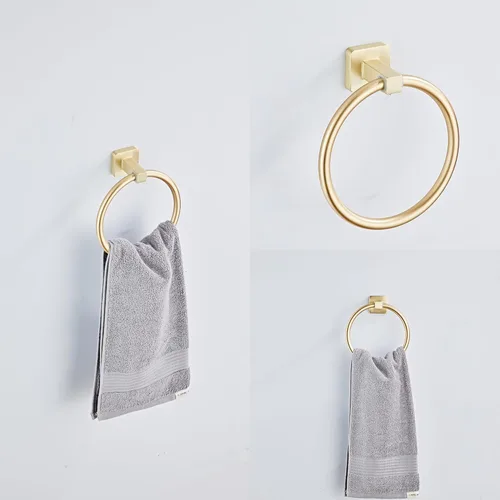 Miniatura 3 de Juego de 4 piezas de accesorios de baño de color dorado cepillado claro, juego de toallero de acero inoxidable montado en la pared, incluye toallero