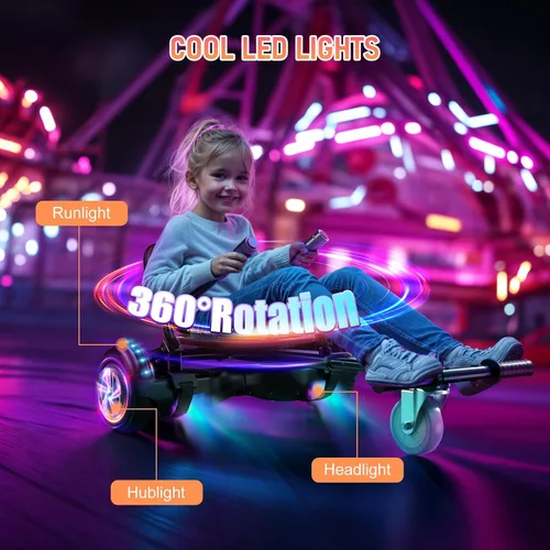 Miniatura 3 de LIEAGLE Hoverboard - Patineta autoequilibrante de 16.5 cm, 6.5 pulgadas, con ruedas Bluetooth, luces LED, para niños y adultos B05-Negro con kart
