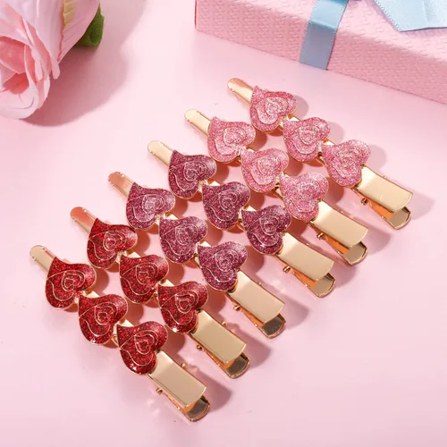 Miniatura 6 de Pinzas para el cabello para el día de San Valentín con purpurina en forma de corazón de cocodrilo, clip de metal con diamantes de imitación