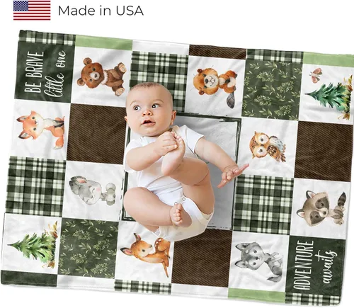 Miniatura 2 de Woodland - Manta de bebé personalizada para niños, acogedora manta de felpa para niño recién nacido, regalos personalizados para baby shower, manta