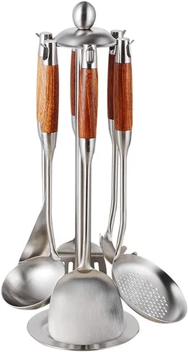 Juego de utensilios de cocina de 5 piezas, juego de utensilios de cocina de acero inoxidable con soporte, accesorios de cocina y juego de regalo de