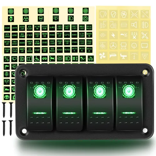 Miniatura 17 de GOOACC Panel de interruptores basculantes de 2 cuadras, 12 V, 24 V CC, color azul, panel de aluminio de 5 pines, encendido y apagado, panel