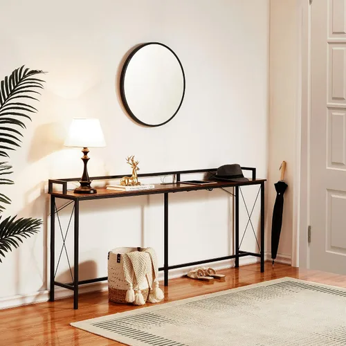 Miniatura 7 de VECELO Mesa consola de 71 pulgadas con 2 salidas y 2 puertos USB, muebles de entrada con cable de alimentación de 9.8 pies de largo, deflector