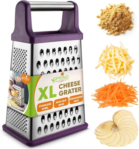 Miniatura 17 de Spring Chef Rallador Profesional de Queso - Acero Inoxidable, Tamaño XL, 4 Lados - Rallador de Caja Perfecto para Queso Parmesano, Verduras, Negro