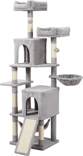 Miniatura 8 de LETKIND - Árbol para gatos, torre de gatos de 70 pulgadas con hamaca, poste para rascar, condominio y torre de gatos de múltiples niveles, gran Gris