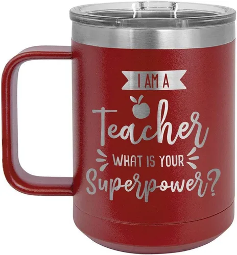 Miniatura 17 de I AM A TEACHER WHAT IS YOUR SUPERPOWER Taza de café roja de 15 oz con tapa deslizante Taza de café de viaje aislada Ideas de regalos de Rojo