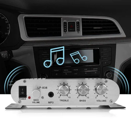 Miniatura 6 de Amplificador de graves de 2 canales 12v 15w Amplificador estéreo Amplificador digital de audio para el hogar pequeño (negro)